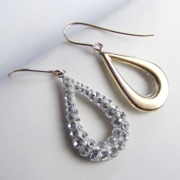 10K Yellow GOLD Drop Crystal Dangle EARRINGS - Picture 4 of 6